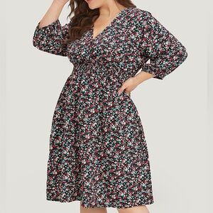 BloomChic Floral Long Sleeve Dress - Black and Pink